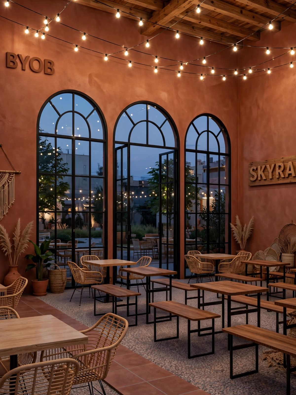Skyra BYOB lounge with arched doors