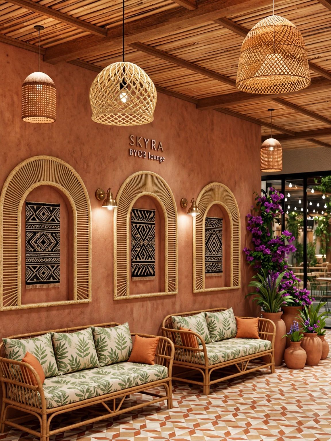 Lounge interior with arched wall niches